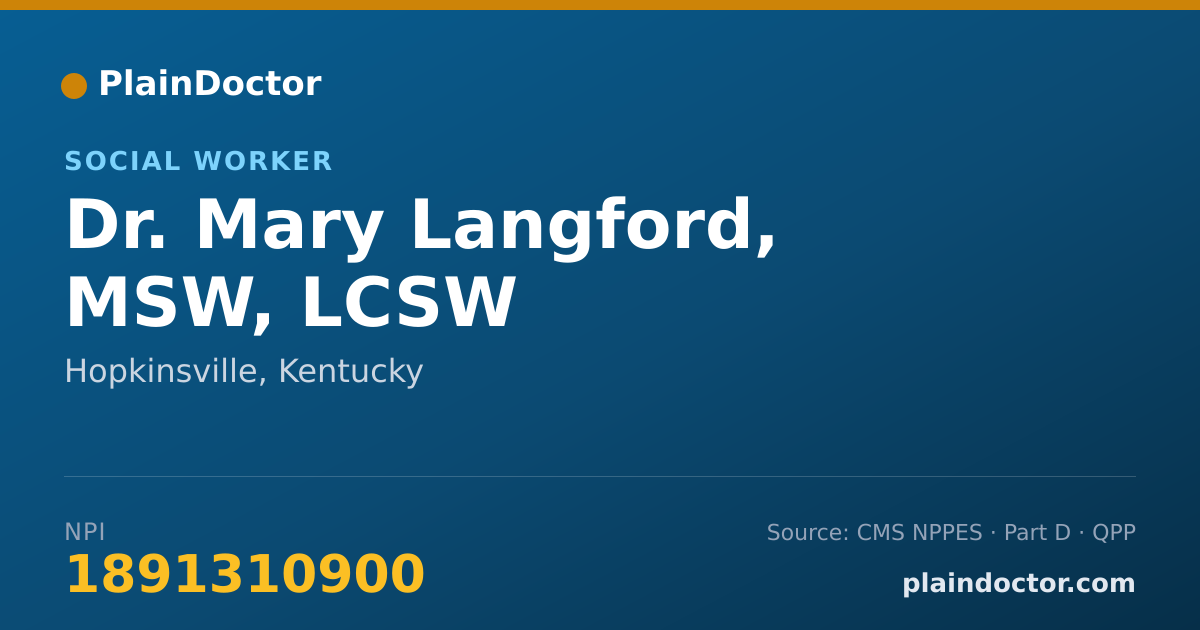 Shareable card for Mary Langford, MSW, LCSW - Social Worker, Hopkinsville, KY