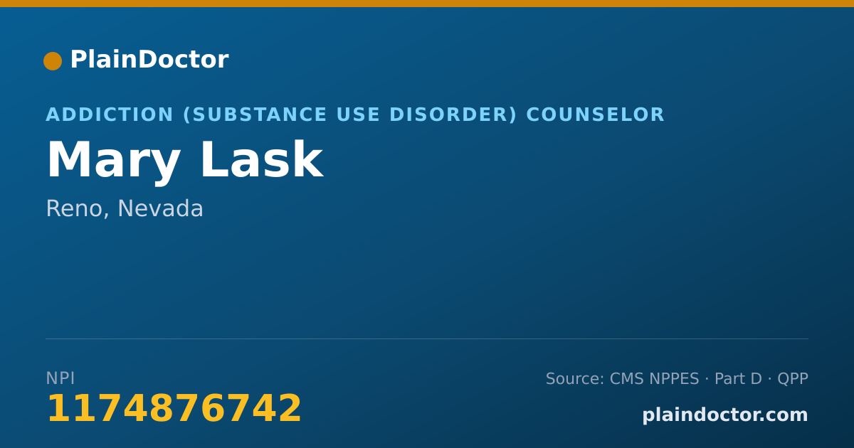 Shareable card for Mary Lask - Addiction (Substance Use Disorder) Counselor, Reno, NV