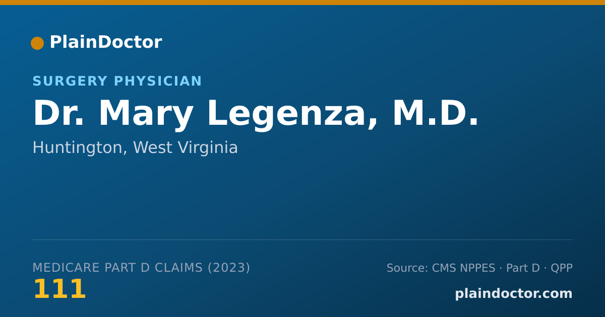 Shareable card for Mary Legenza, M.D. - Surgery Physician, Huntington, WV