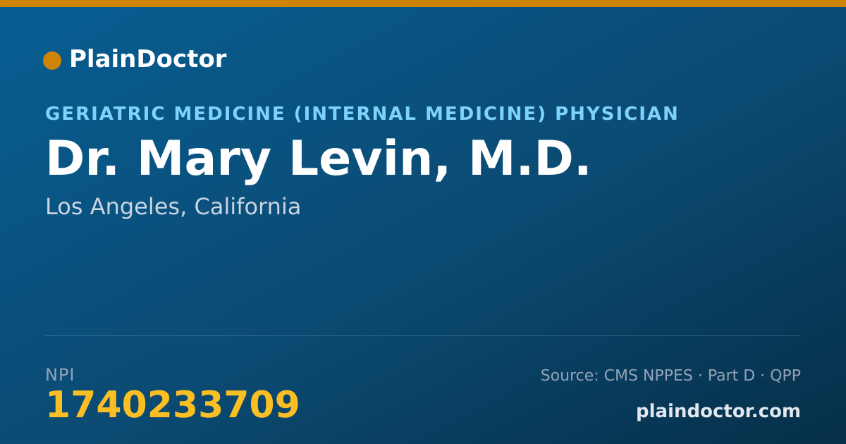 Shareable card for Mary Levin, M.D. - Geriatric Medicine (Internal Medicine) Physician, Los Angeles, CA
