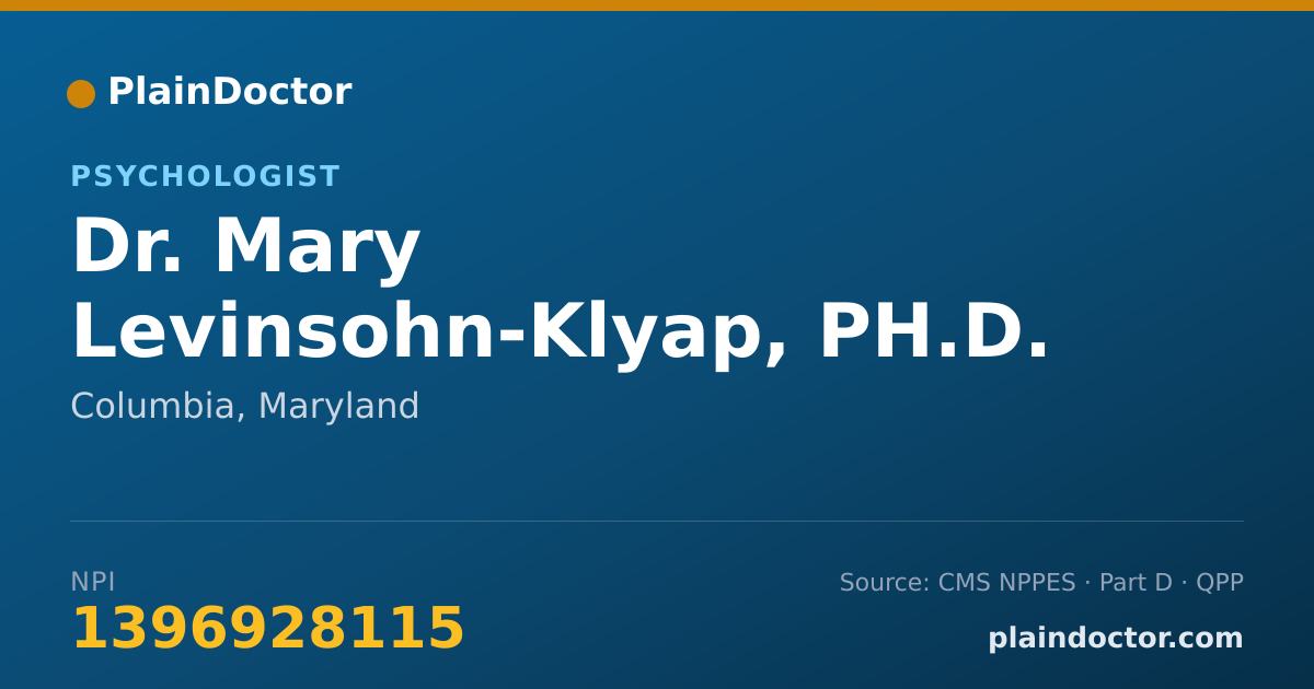 Shareable card for Mary Levinsohn-Klyap, PH.D. - Psychologist, Columbia, MD