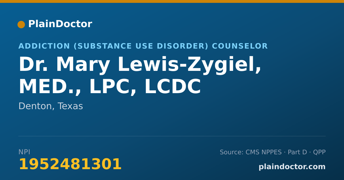 Shareable card for Mary Lewis-Zygiel, MED., LPC, LCDC - Addiction (Substance Use Disorder) Counselor, Denton, TX