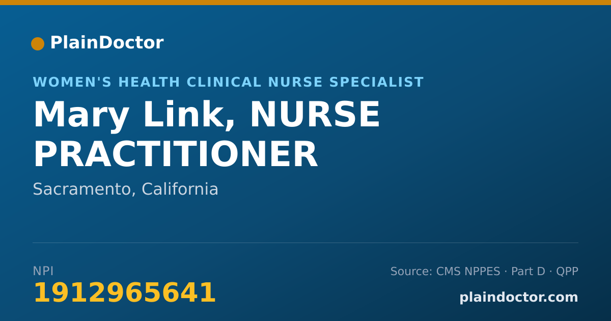 Shareable card for Mary Link, NURSE PRACTITIONER - Women's Health Clinical Nurse Specialist, Sacramento, CA
