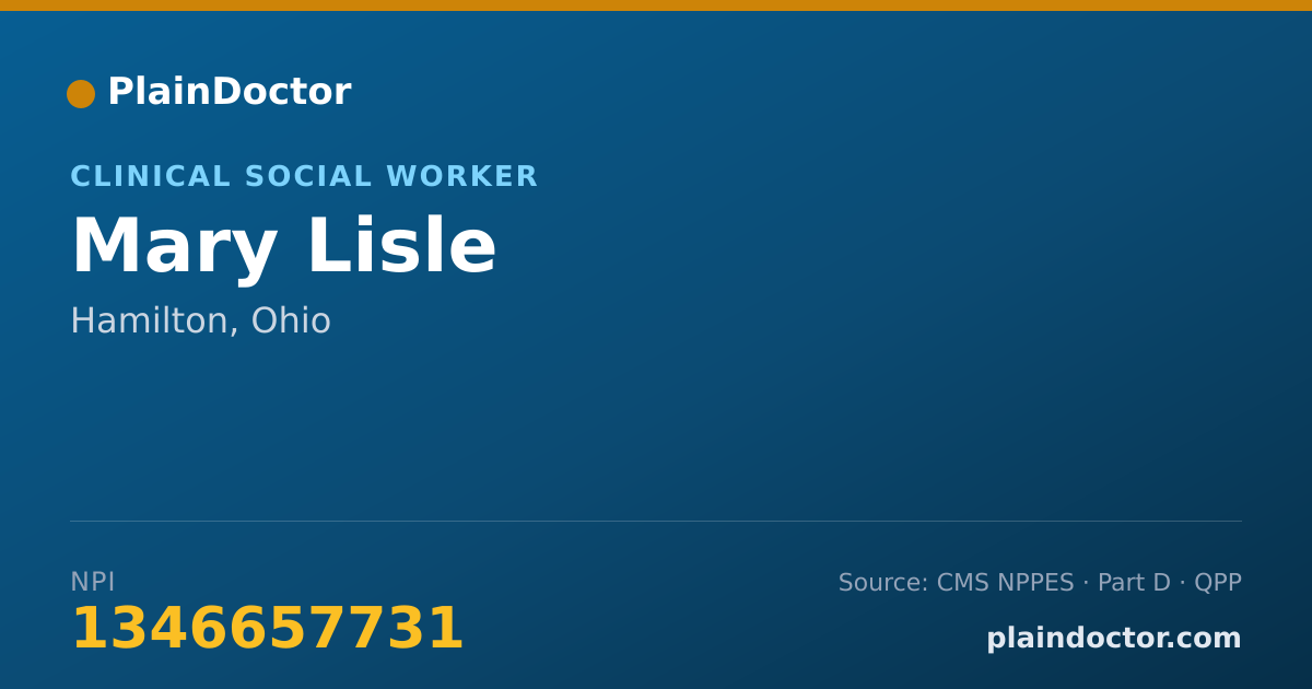 Shareable card for Mary Lisle - Clinical Social Worker, Hamilton, OH