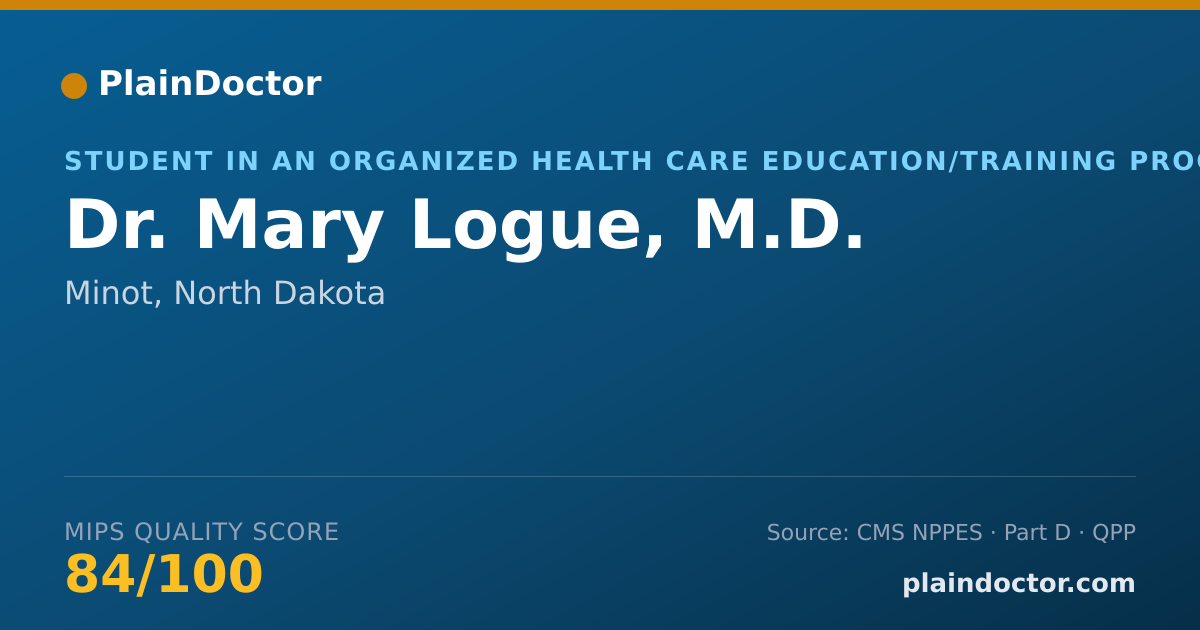 Shareable card for Mary Logue, M.D. - Student in an Organized Health Care Education/Training Program, Minot, ND