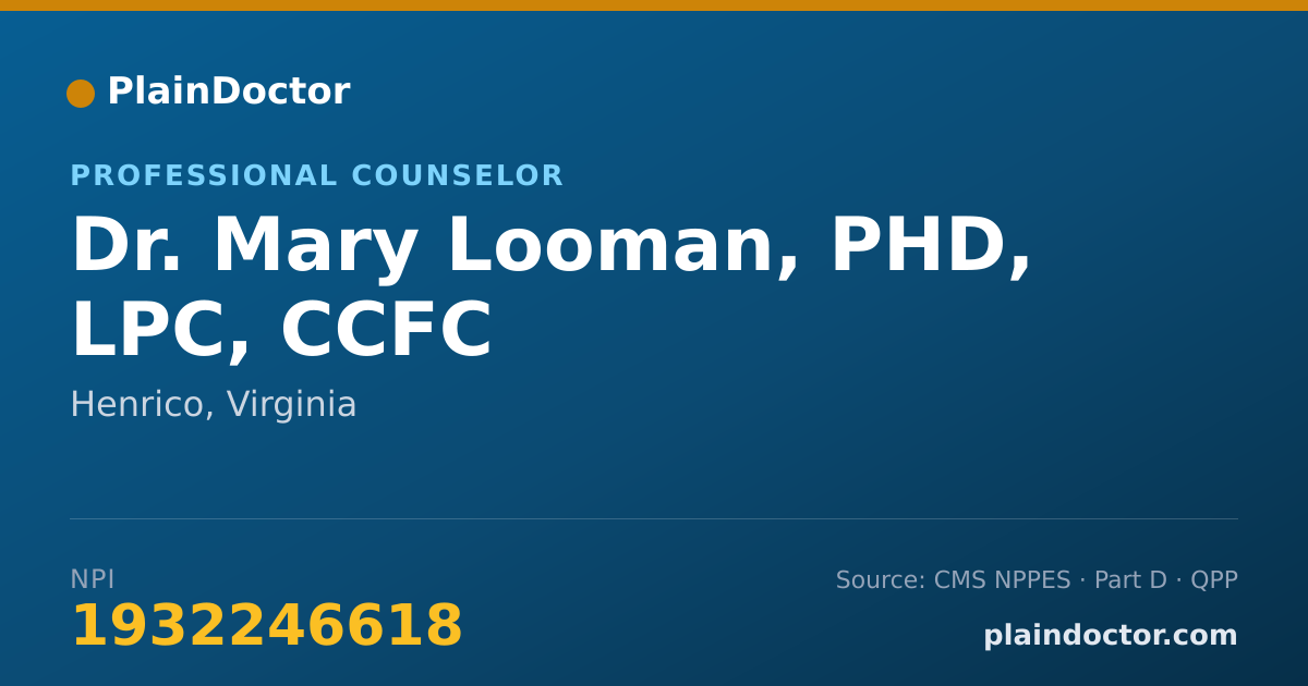 Shareable card for Mary Looman, PHD, LPC, CCFC - Professional Counselor, Henrico, VA