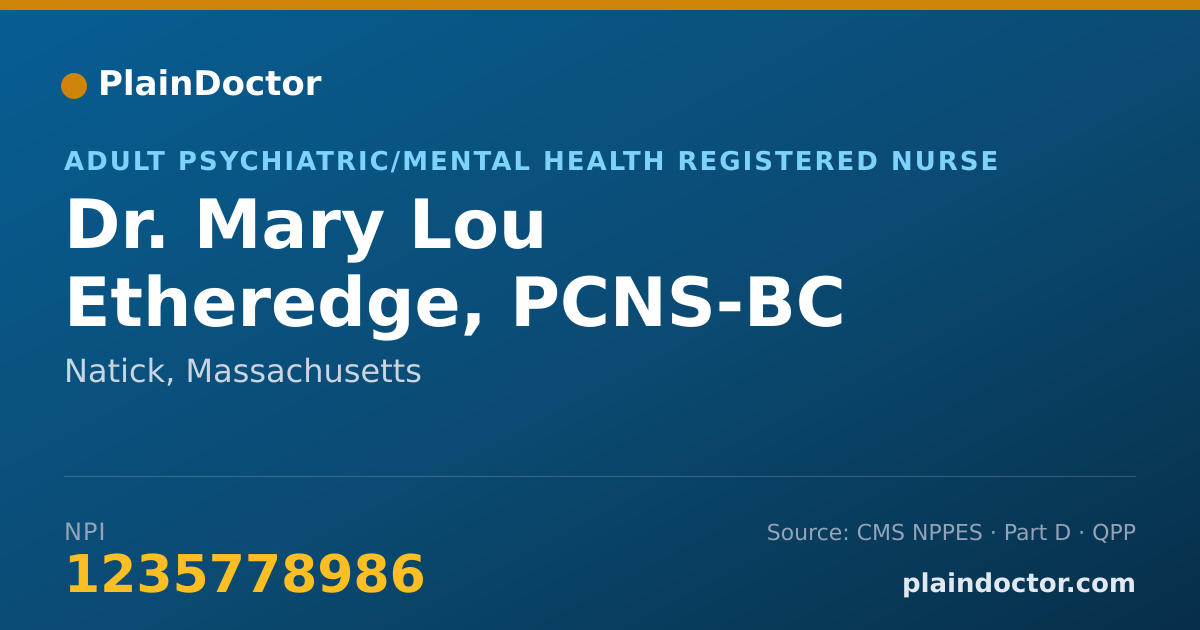 Shareable card for Mary Lou Etheredge, PCNS-BC - Adult Psychiatric/Mental Health Registered Nurse, Natick, MA