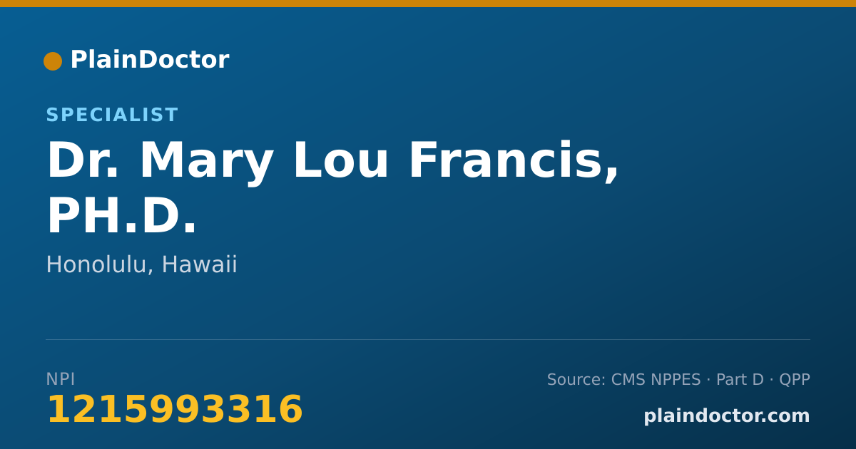 Shareable card for Mary Lou Francis, PH.D. - Specialist, Honolulu, HI