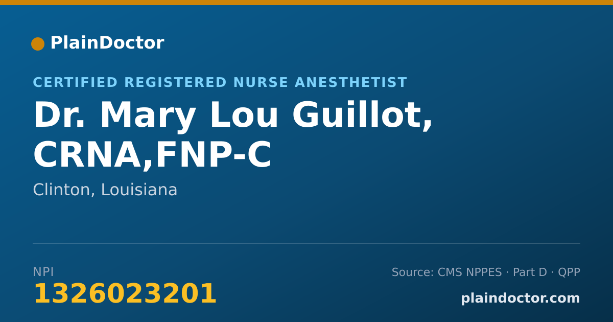 Shareable card for Mary Lou Guillot, CRNA,FNP-C - Certified Registered Nurse Anesthetist, Clinton, LA