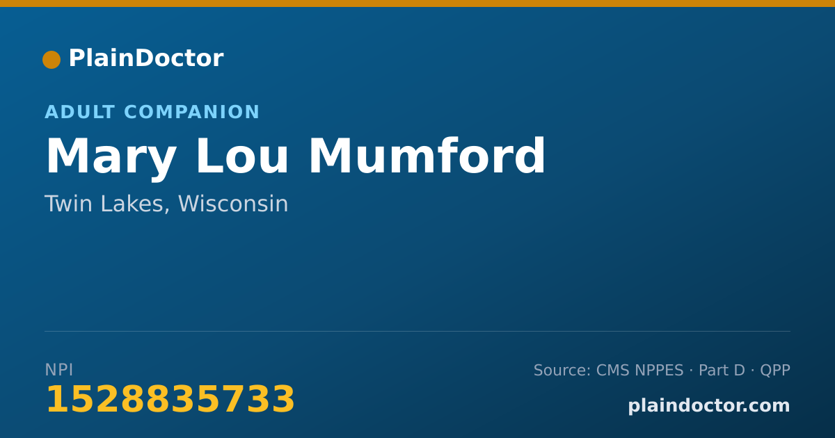 Shareable card for Mary Lou Mumford - Adult Companion, Twin Lakes, WI