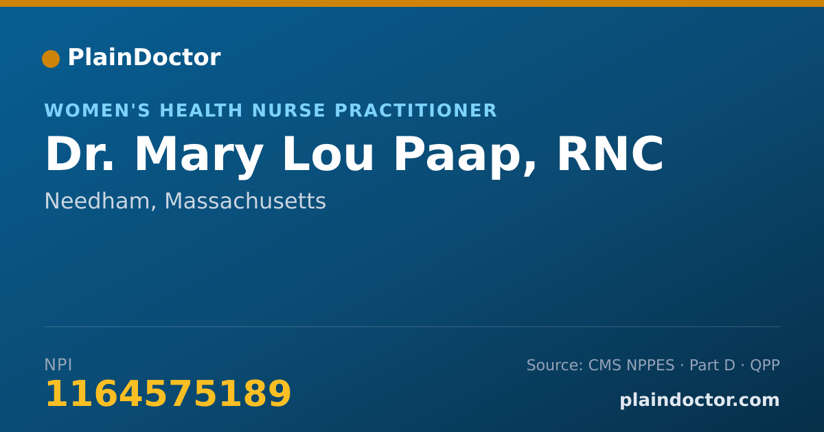 Shareable card for Mary Lou Paap, RNC - Women's Health Nurse Practitioner, Needham, MA