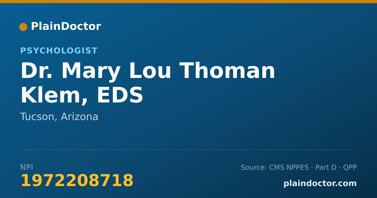 Shareable card for Mary Lou Thoman Klem, EDS - Psychologist, Tucson, AZ