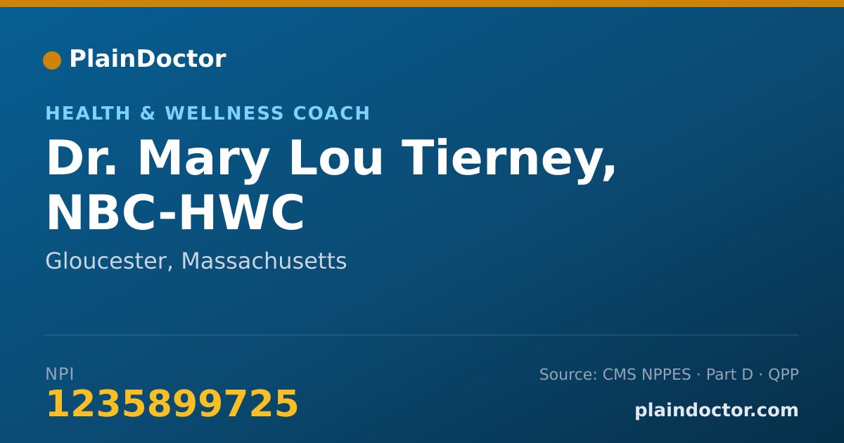 Shareable card for Mary Lou Tierney, NBC-HWC - Health & Wellness Coach, Gloucester, MA