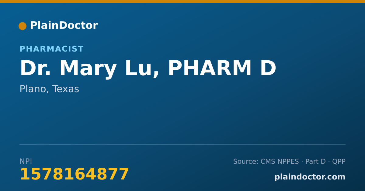Shareable card for Mary Lu, PHARM D - Pharmacist, Plano, TX