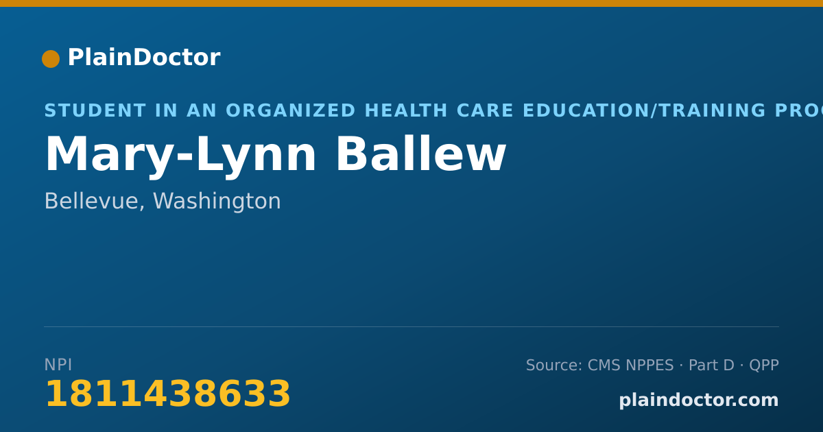 Shareable card for Mary-Lynn Ballew - Student in an Organized Health Care Education/Training Program, Bellevue, WA