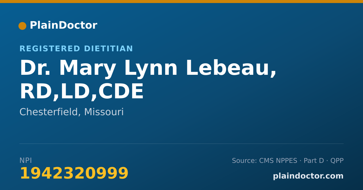 Shareable card for Mary Lynn Lebeau, RD,LD,CDE - Registered Dietitian, Chesterfield, MO