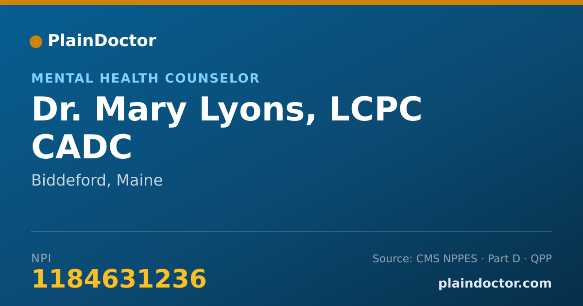 Shareable card for Mary Lyons, LCPC  CADC - Mental Health Counselor, Biddeford, ME