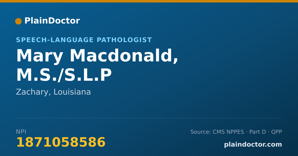Shareable card for Mary Macdonald, M.S./S.L.P - Speech-Language Pathologist, Zachary, LA