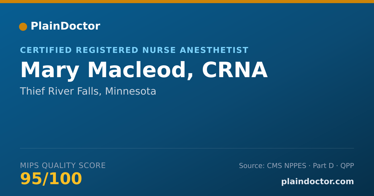 Shareable card for Mary Macleod, CRNA - Certified Registered Nurse Anesthetist, Thief River Falls, MN