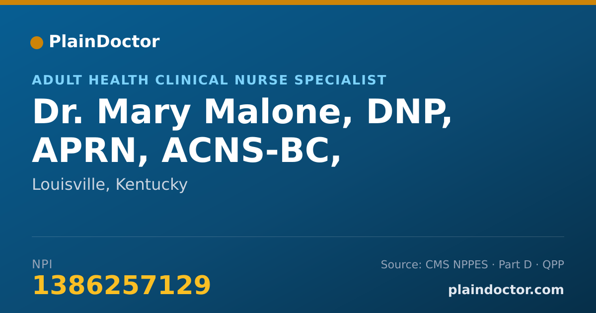 Shareable card for Mary Malone, DNP, APRN, ACNS-BC, - Adult Health Clinical Nurse Specialist, Louisville, KY
