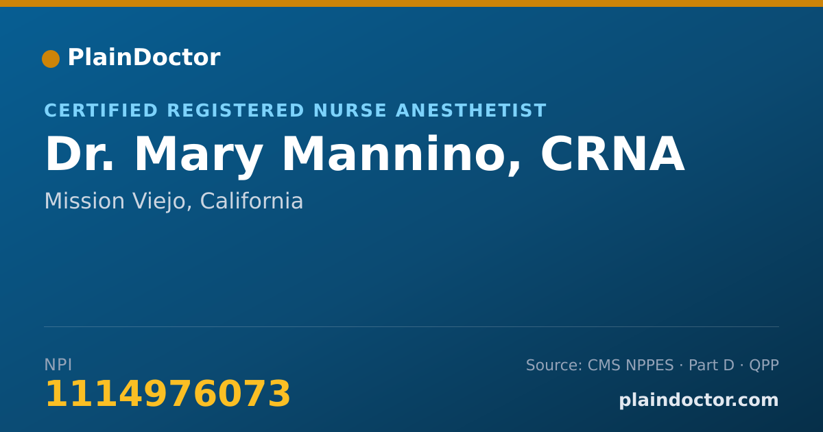 Shareable card for Mary Mannino, CRNA - Certified Registered Nurse Anesthetist, Mission Viejo, CA