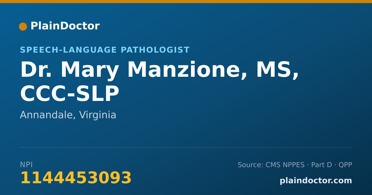 Shareable card for Mary Manzione, MS, CCC-SLP - Speech-Language Pathologist, Annandale, VA