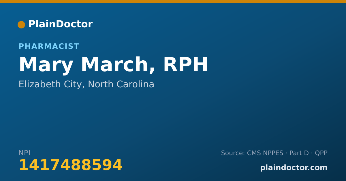 Shareable card for Mary March, RPH - Pharmacist, Elizabeth City, NC