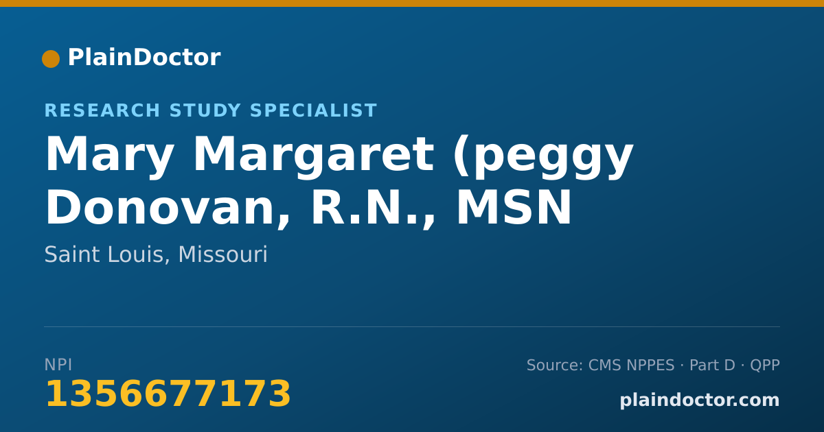 Shareable card for Mary Margaret (peggy Donovan, R.N., MSN - Research Study Specialist, Saint Louis, MO