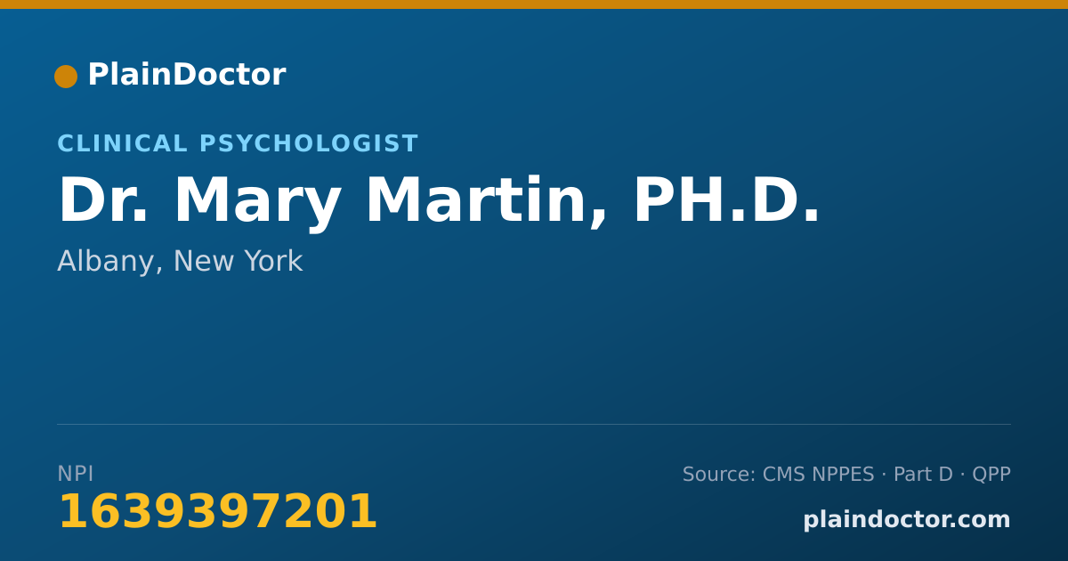 Shareable card for Mary Martin, PH.D. - Clinical Psychologist, Albany, NY