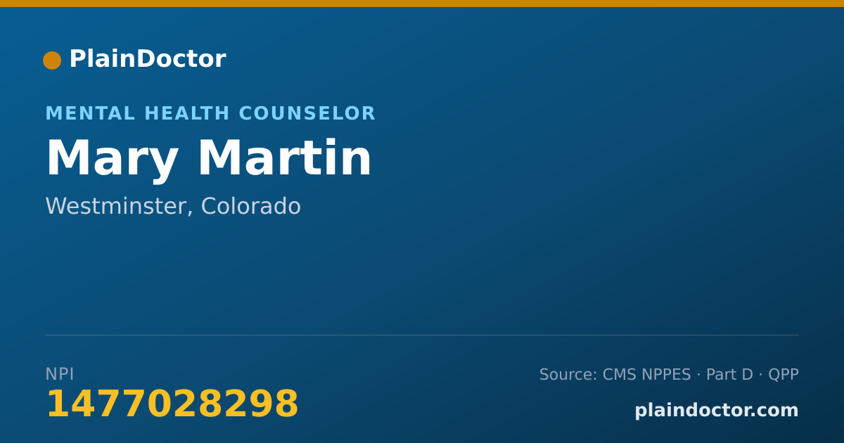 Shareable card for Mary Martin - Mental Health Counselor, Westminster, CO