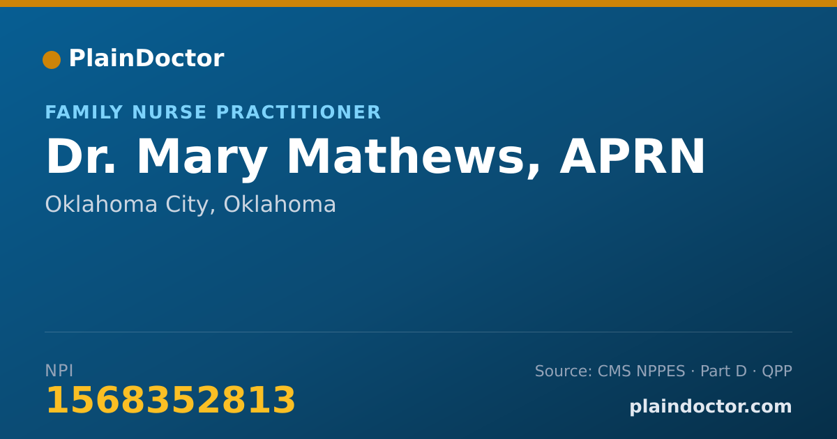 Shareable card for Mary Mathews, APRN - Family Nurse Practitioner, Oklahoma City, OK