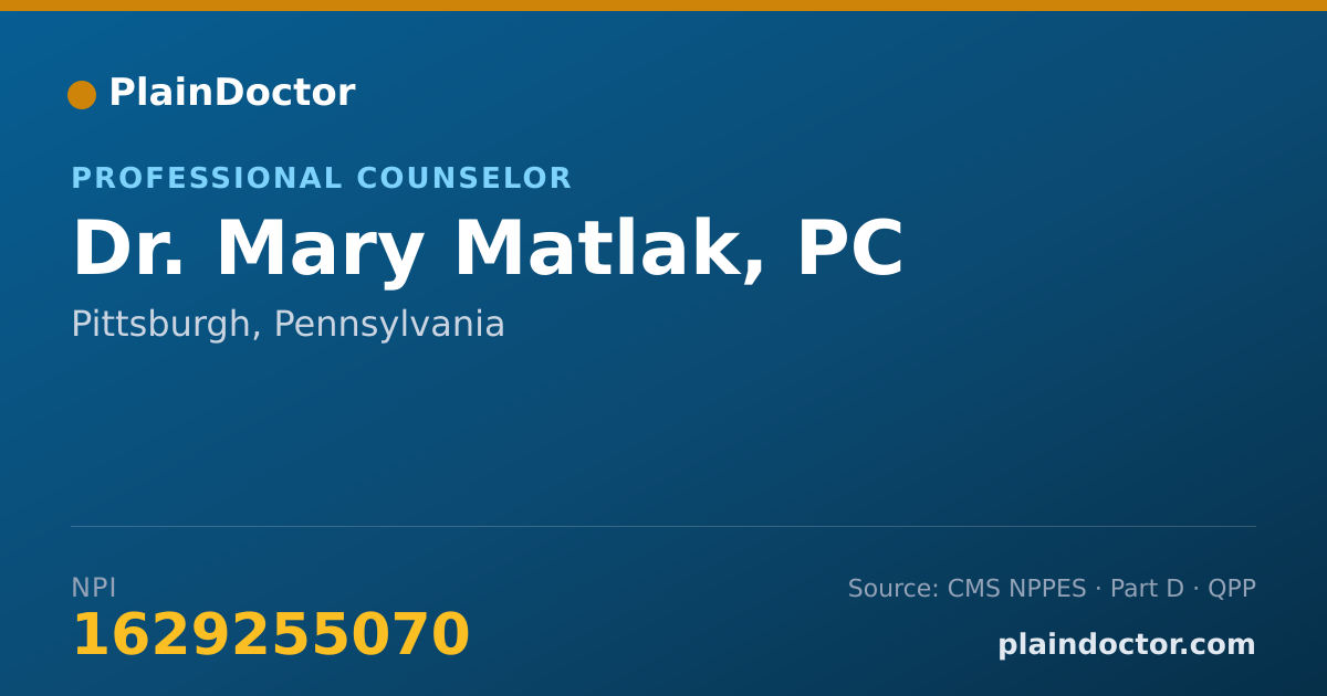 Shareable card for Mary Matlak, PC - Professional Counselor, Pittsburgh, PA