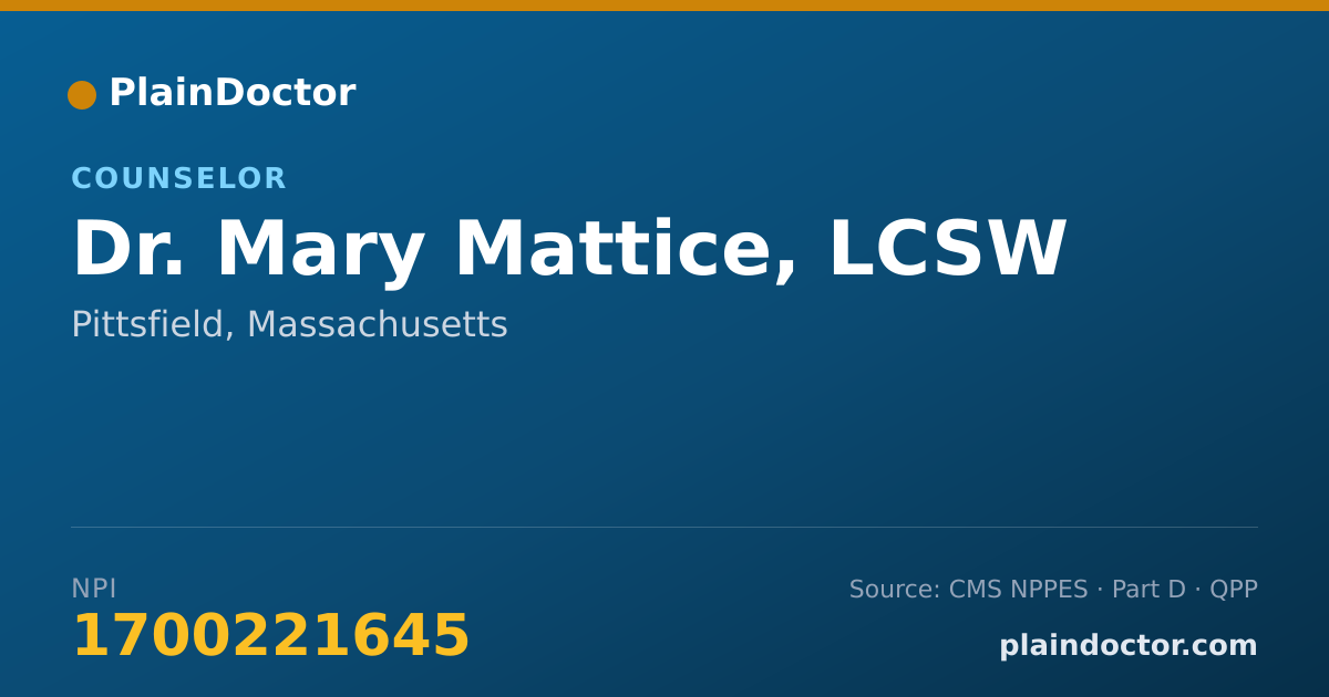 Shareable card for Mary Mattice, LCSW - Counselor, Pittsfield, MA