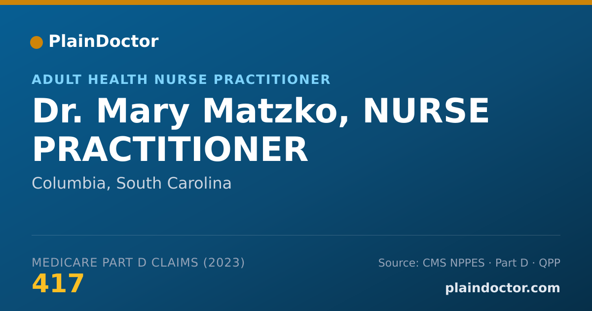 Shareable card for Mary Matzko, NURSE PRACTITIONER - Adult Health Nurse Practitioner, Columbia, SC