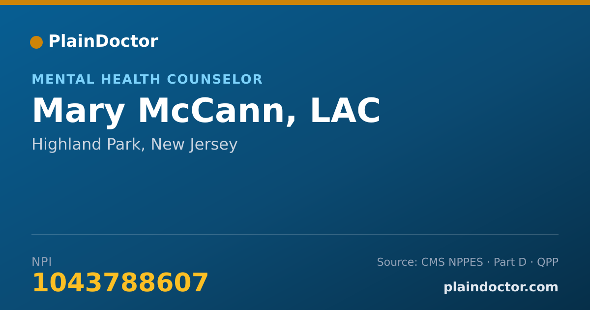 Shareable card for Mary McCann, LAC - Mental Health Counselor, Highland Park, NJ
