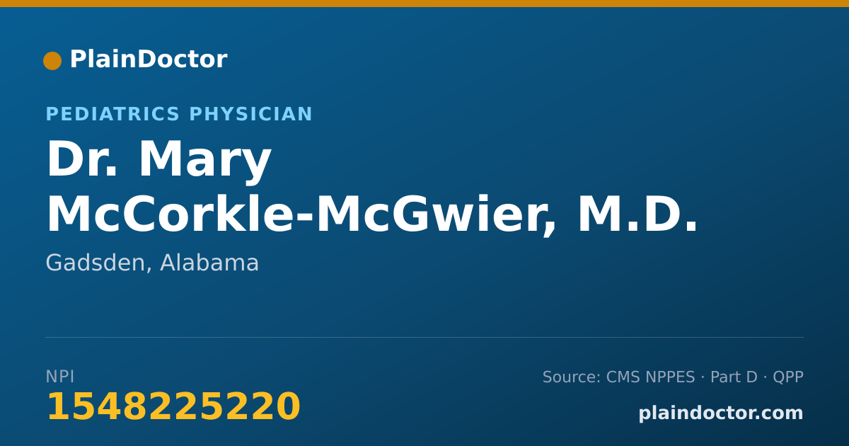 Shareable card for Mary McCorkle-McGwier, M.D. - Pediatrics Physician, Gadsden, AL