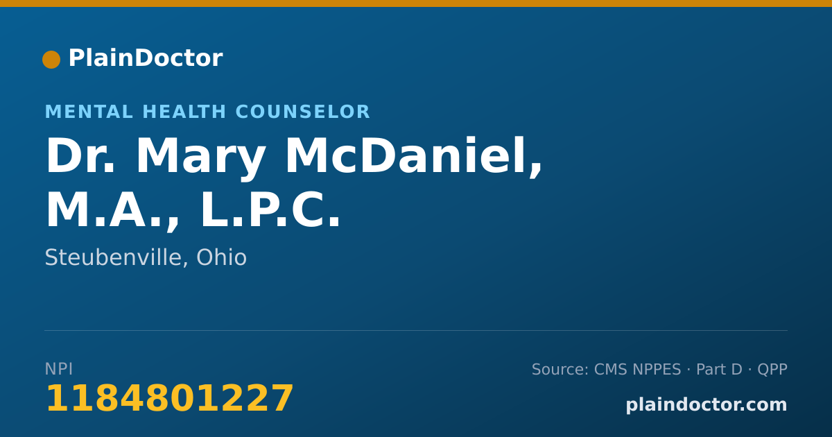Shareable card for Mary McDaniel, M.A., L.P.C. - Mental Health Counselor, Steubenville, OH