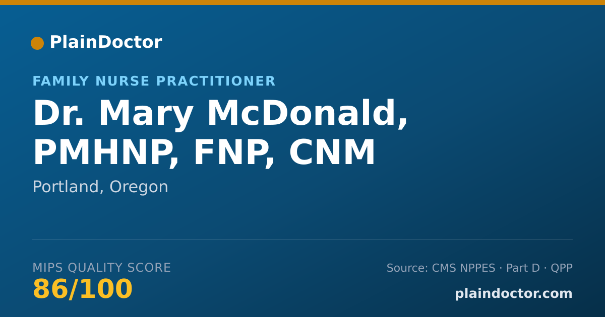 Shareable card for Mary McDonald, PMHNP, FNP, CNM - Family Nurse Practitioner, Portland, OR