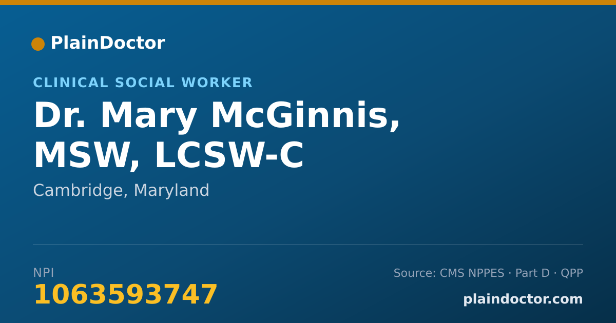 Shareable card for Mary McGinnis, MSW, LCSW-C - Clinical Social Worker, Cambridge, MD