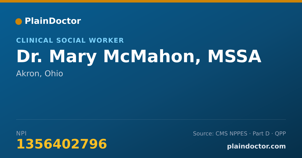 Shareable card for Mary McMahon, MSSA - Clinical Social Worker, Akron, OH