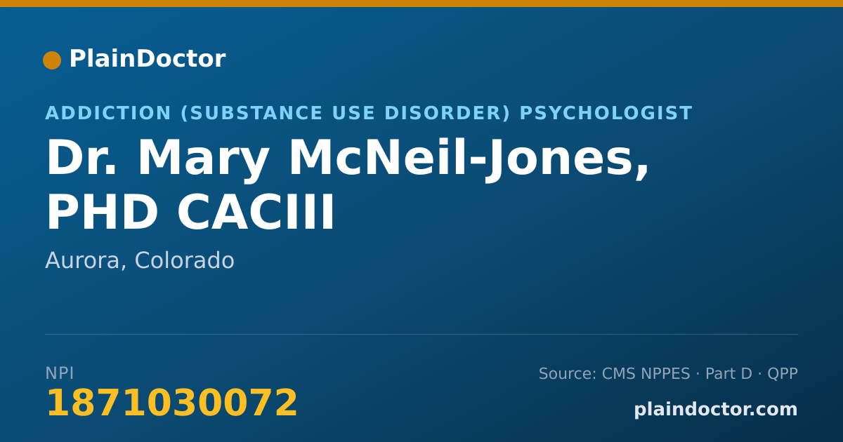 Shareable card for Mary McNeil-Jones, PHD  CACIII - Addiction (Substance Use Disorder) Psychologist, Aurora, CO