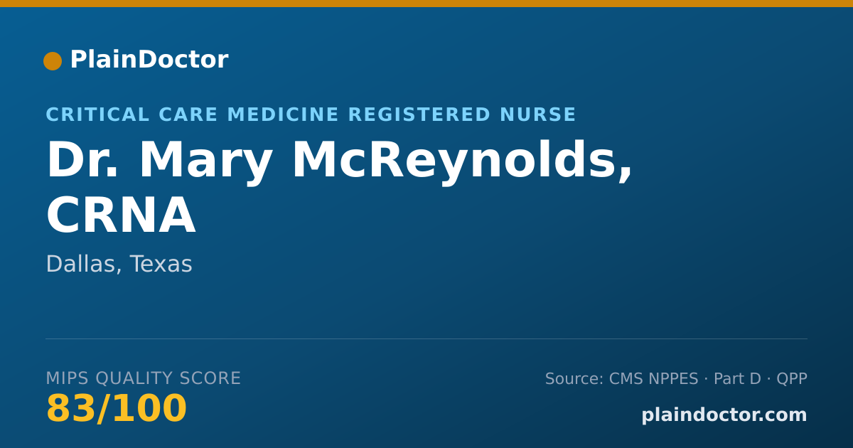 Shareable card for Mary McReynolds, CRNA - Critical Care Medicine Registered Nurse, Dallas, TX