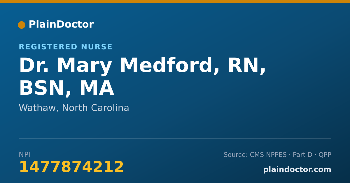 Shareable card for Mary Medford, RN, BSN, MA - Registered Nurse, Wathaw, NC