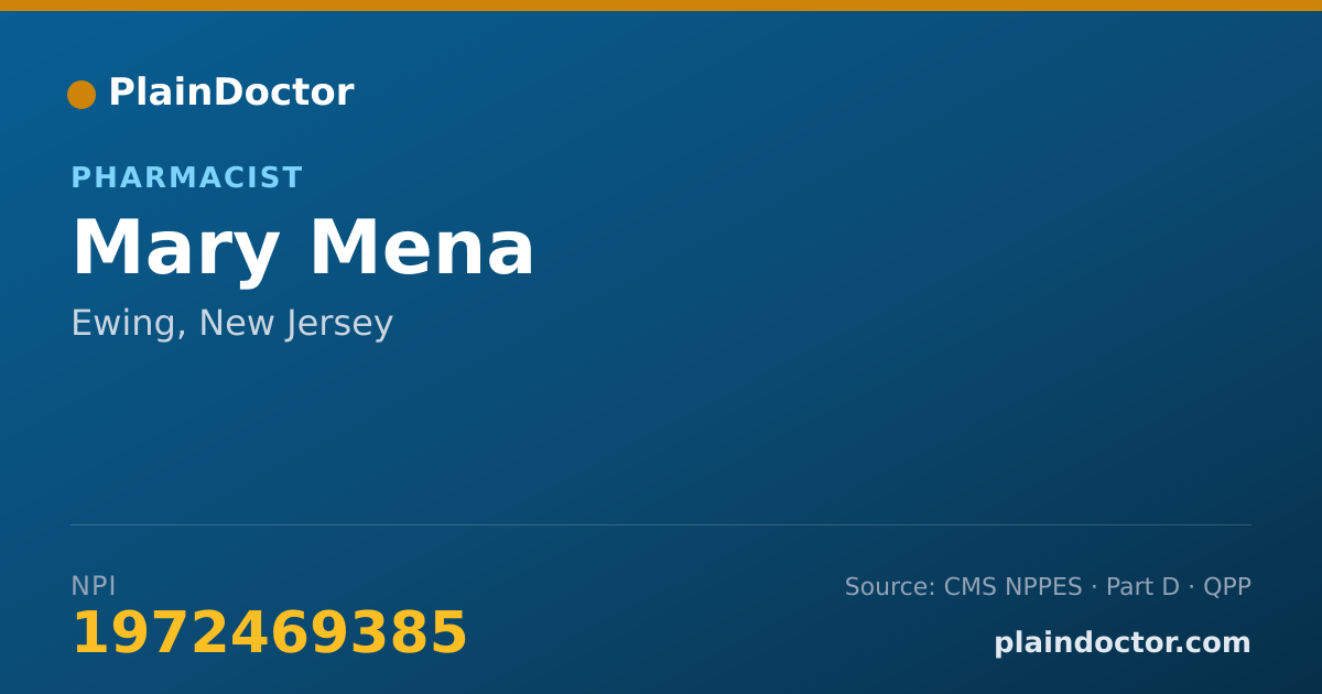 Shareable card for Mary Mena - Pharmacist, Ewing, NJ