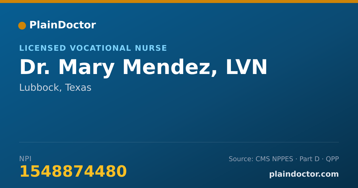 Shareable card for Mary Mendez, LVN - Licensed Vocational Nurse, Lubbock, TX