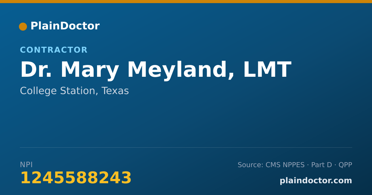 Shareable card for Mary Meyland, LMT - Contractor, College Station, TX