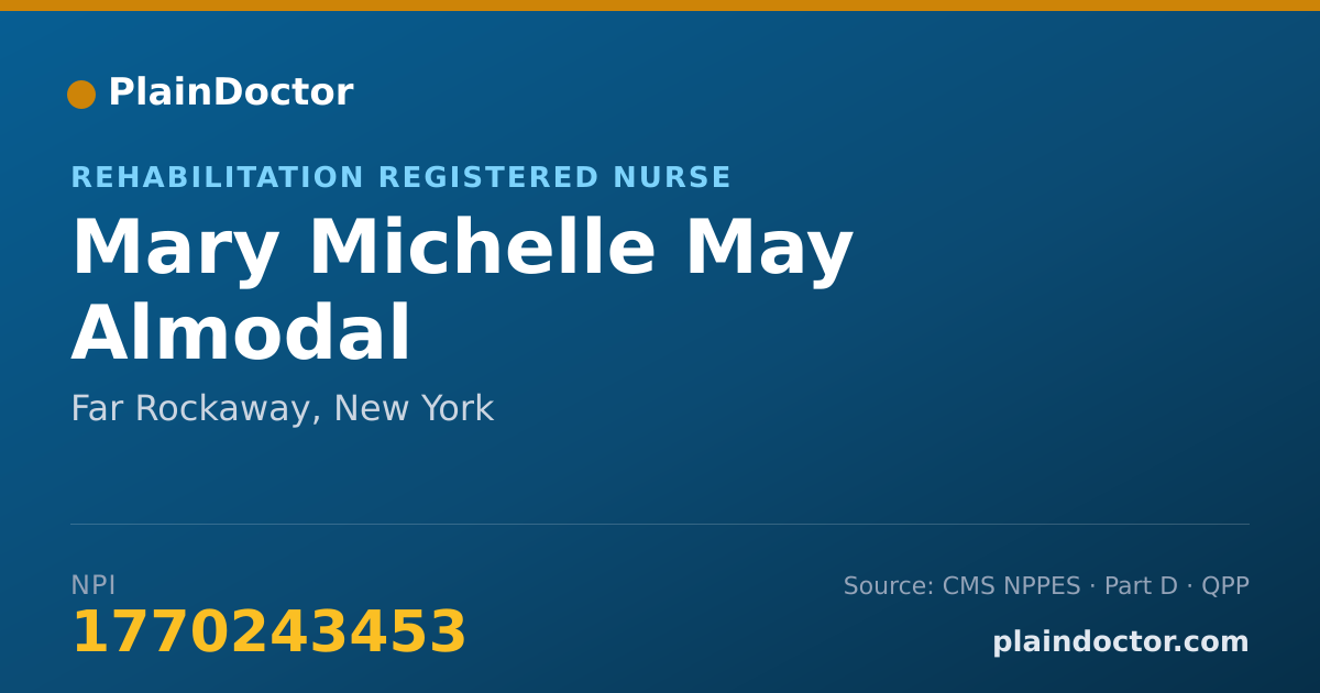 Shareable card for Mary Michelle May Almodal - Rehabilitation Registered Nurse, Far Rockaway, NY