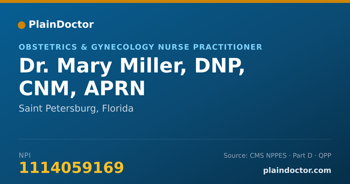 Shareable card for Mary Miller, DNP, CNM, APRN - Obstetrics & Gynecology Nurse Practitioner, Saint Petersburg, FL