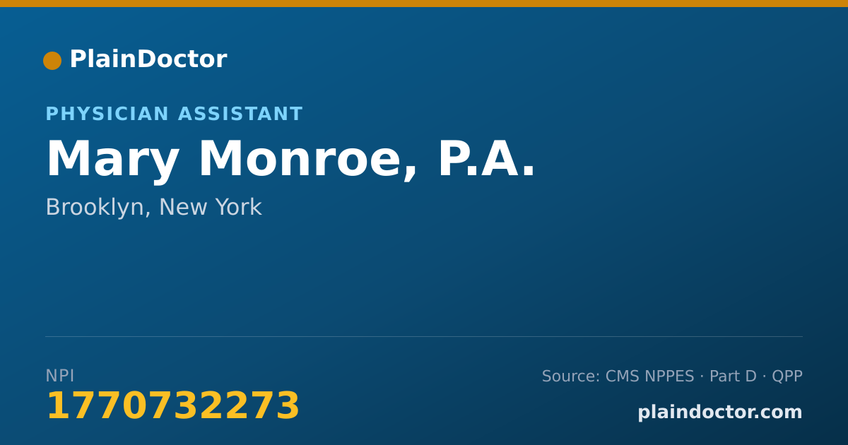 Shareable card for Mary Monroe, P.A. - Physician Assistant, Brooklyn, NY