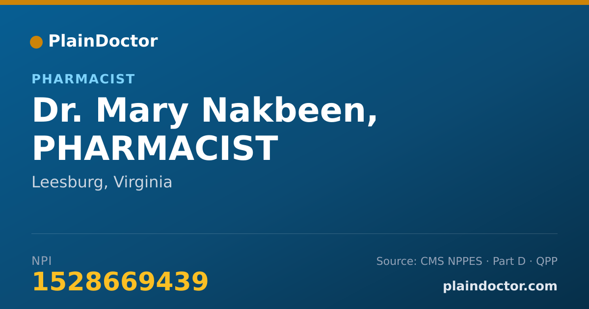Shareable card for Mary Nakbeen, PHARMACIST - Pharmacist, Leesburg, VA